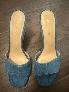 Veronica Beard Denim Mule Slides in Blue